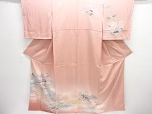 未使用品　仕立て上がり　家屋に草花模様訪問着